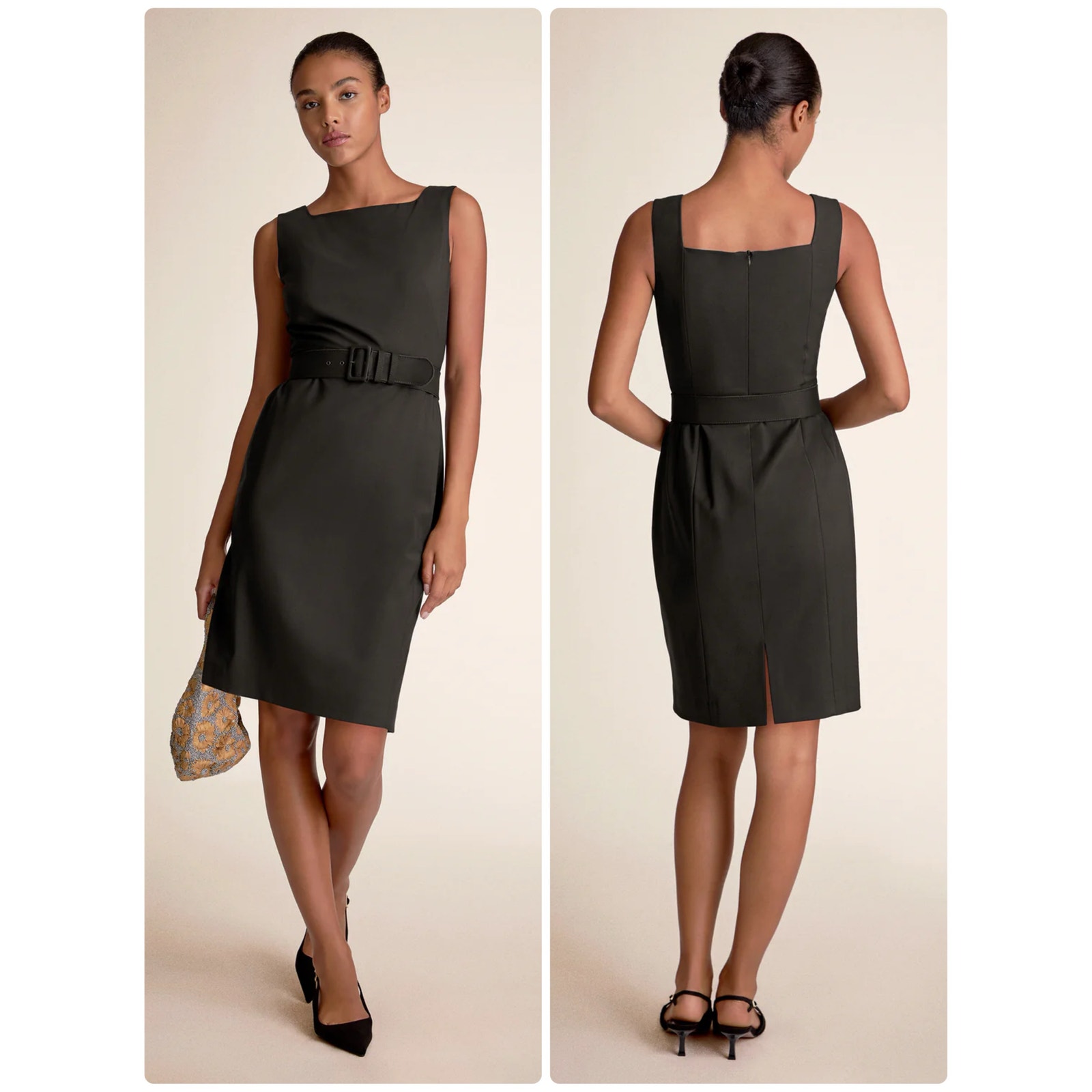 M.M.Lafleur Cynthia Dress Black Wool Sheath Square Neck Work Size 16